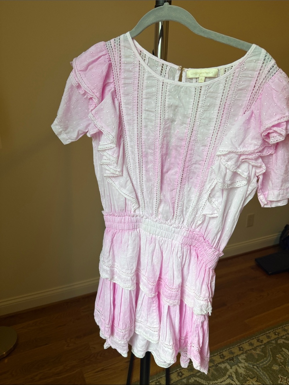 LoveShackFancy Pale Pink Eyelet Lace Peplum Top